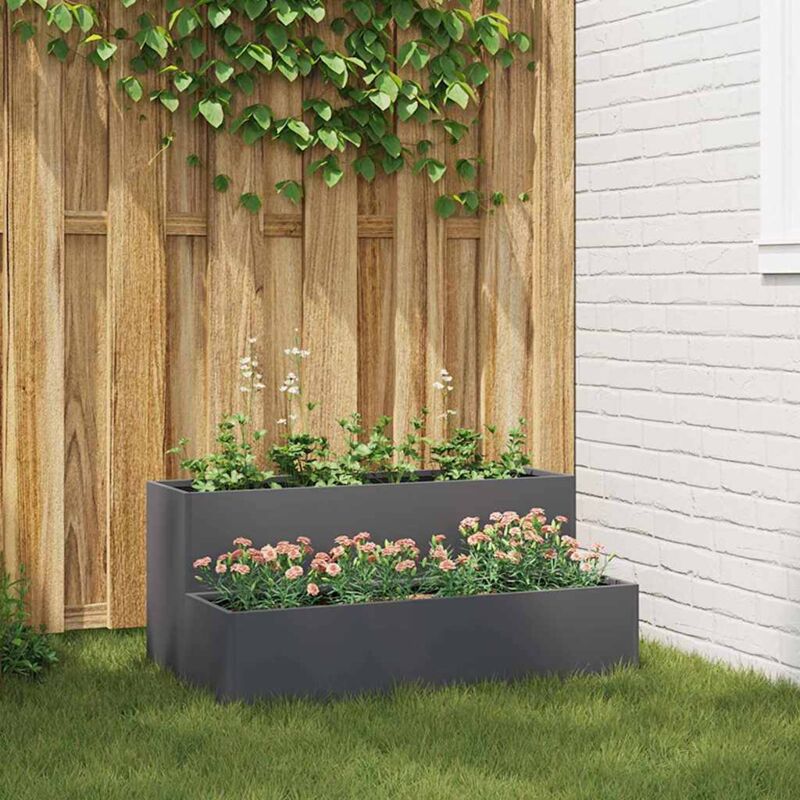 foto del prodotto fioriera da giardino a 2 livelli, 100 x 60 x 45 cm, in plastica antracite. vidaxl
