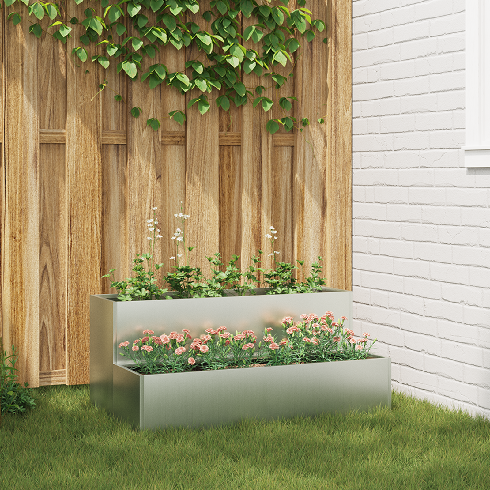 foto del prodotto fioriera da giardino a 2 livelli , 100x60x45 cm, in acciaio galvanizzato