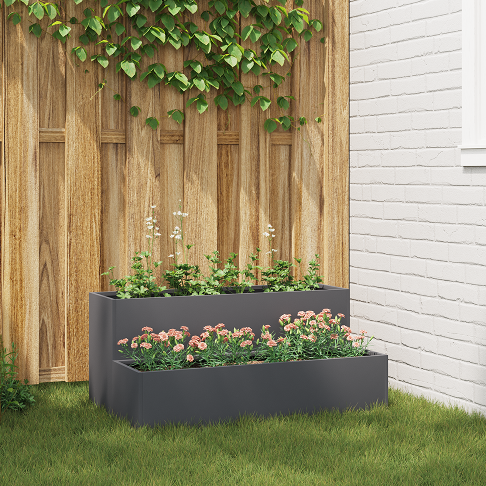 foto del prodotto fioriera da giardino a due livelli 100x60x45 cm antracite plastica