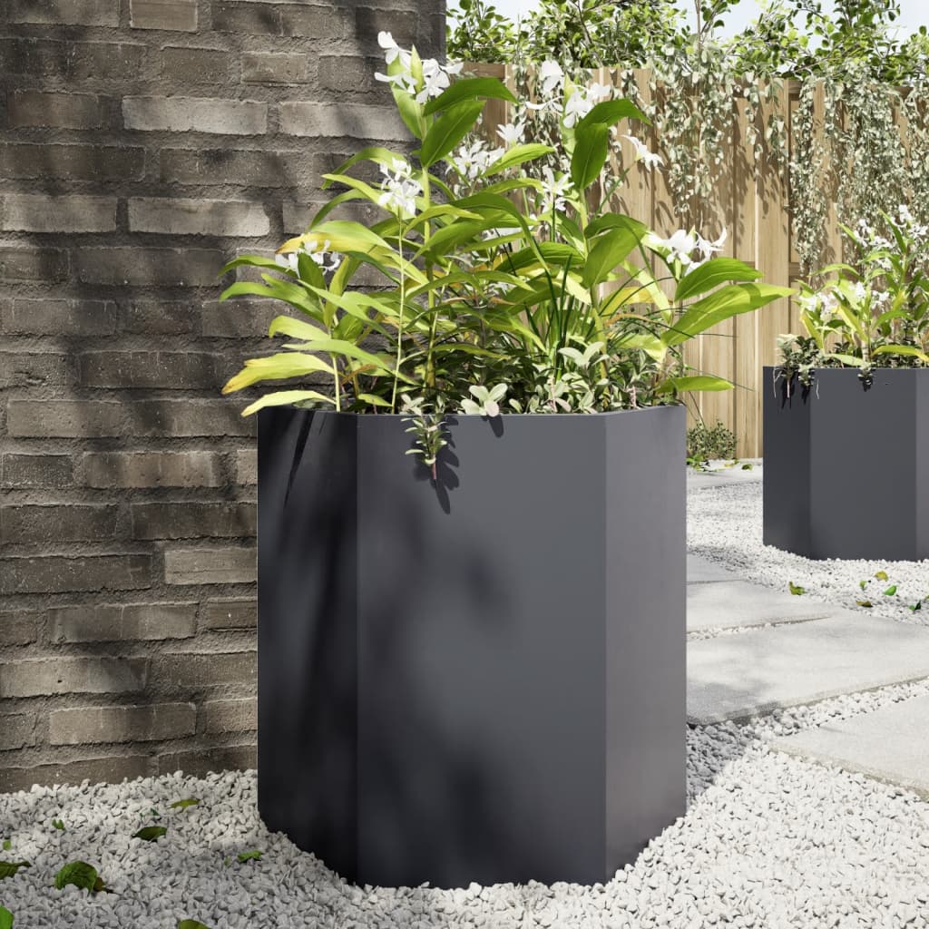 foto del prodotto fioriera da giardino antracite esagono 46x40x45 cm in acciaio