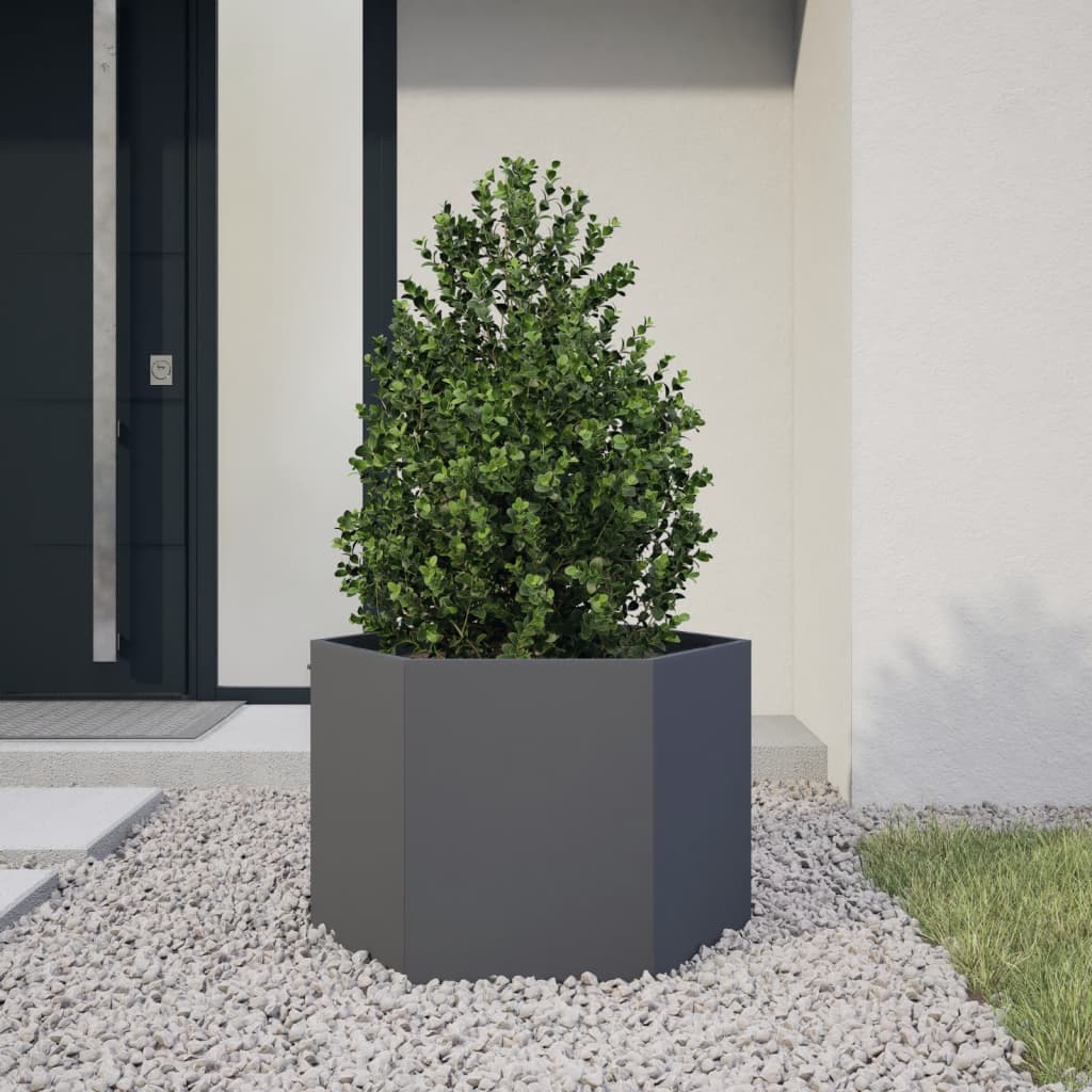 foto del prodotto fioriera da giardino antracite esagono 69x60x45 cm in acciaio