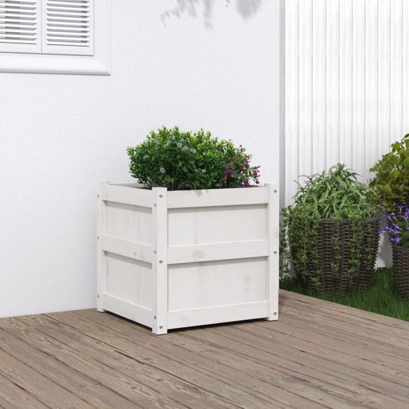 foto del prodotto fioriera da giardino bianca 50x50x50 cm legno massello di pino vidaxl