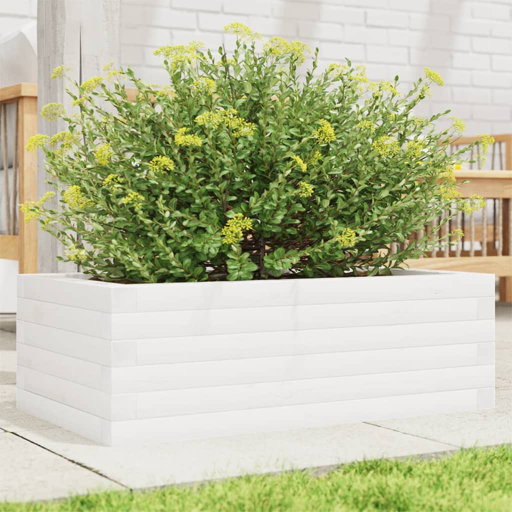 foto del prodotto fioriera da giardino bianca 70x40x23 cm legno massello di pino