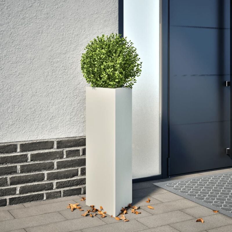 foto del prodotto fioriera da giardino bianca triangolare 30x26x75 cm in acciaio vidaxl
