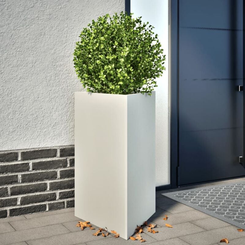foto del prodotto fioriera da giardino bianca triangolare 50x43x75 cm in acciaio vidaxl