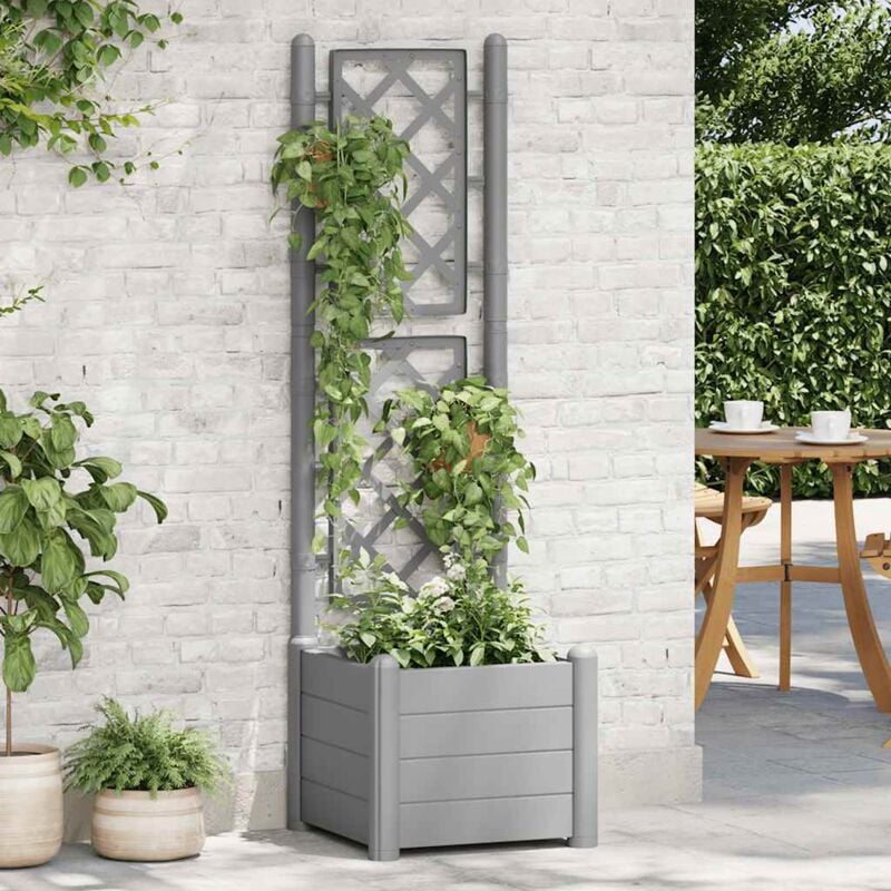 foto del prodotto fioriera da giardino con graticcio 43x43x142cm pp grigio pietra vidaxl