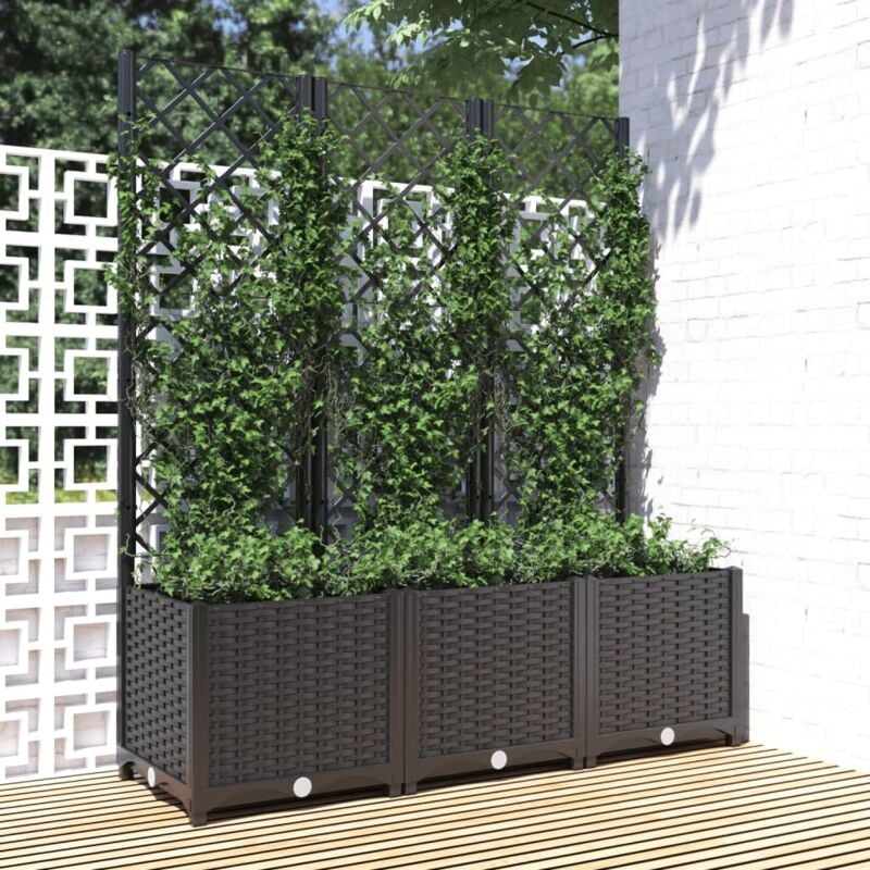 foto del prodotto fioriera da giardino con graticcio nero 120x40x136 cm in pp vidaxl