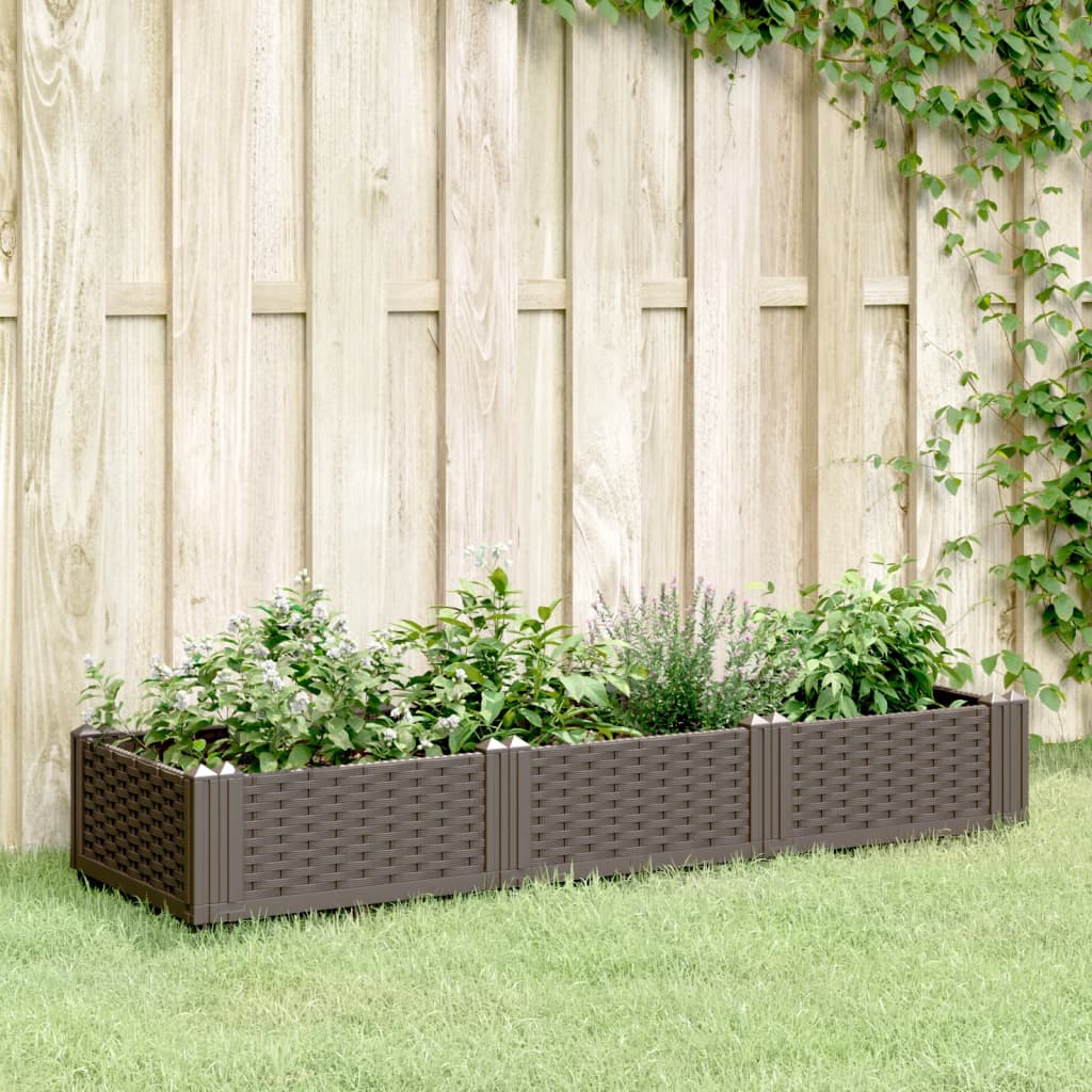foto del prodotto fioriera da giardino con picchetti marrone 125x40x28,5 cm pp