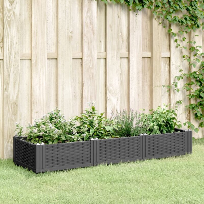 foto del prodotto fioriera da giardino con picchetti nera 125x40x28,5 cm pp vidaxl