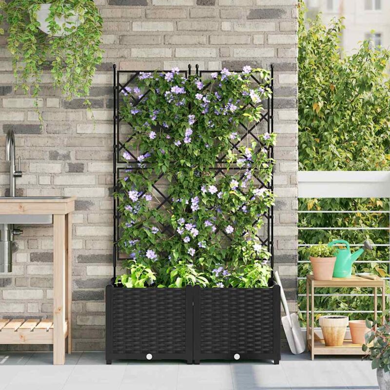 foto del prodotto fioriera da giardino con traliccio 2 pz nero 80x40x143 cm vidaxl