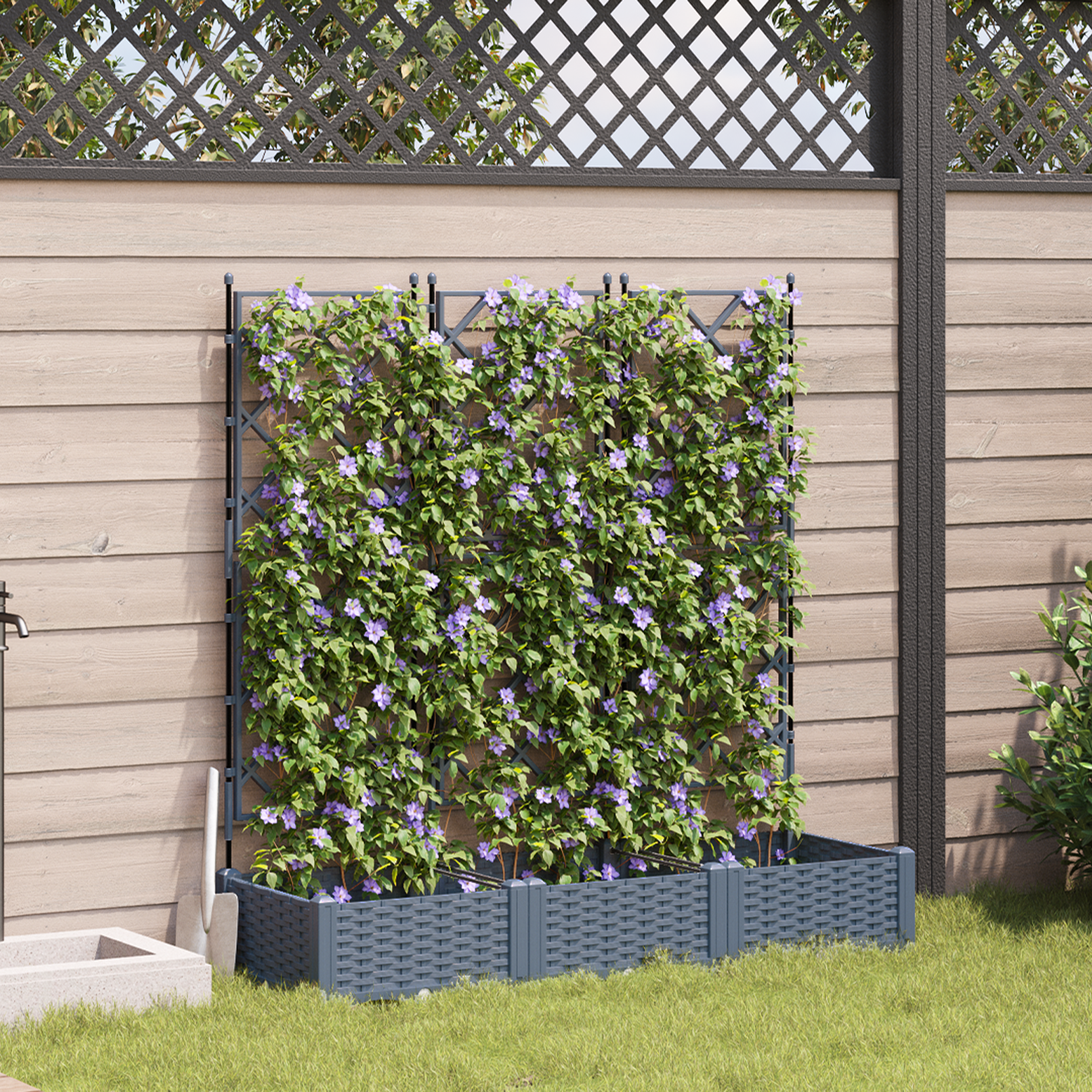 foto del prodotto fioriera da giardino con traliccio 3 pezzi grigio chiaro 120x40x125.5 cm