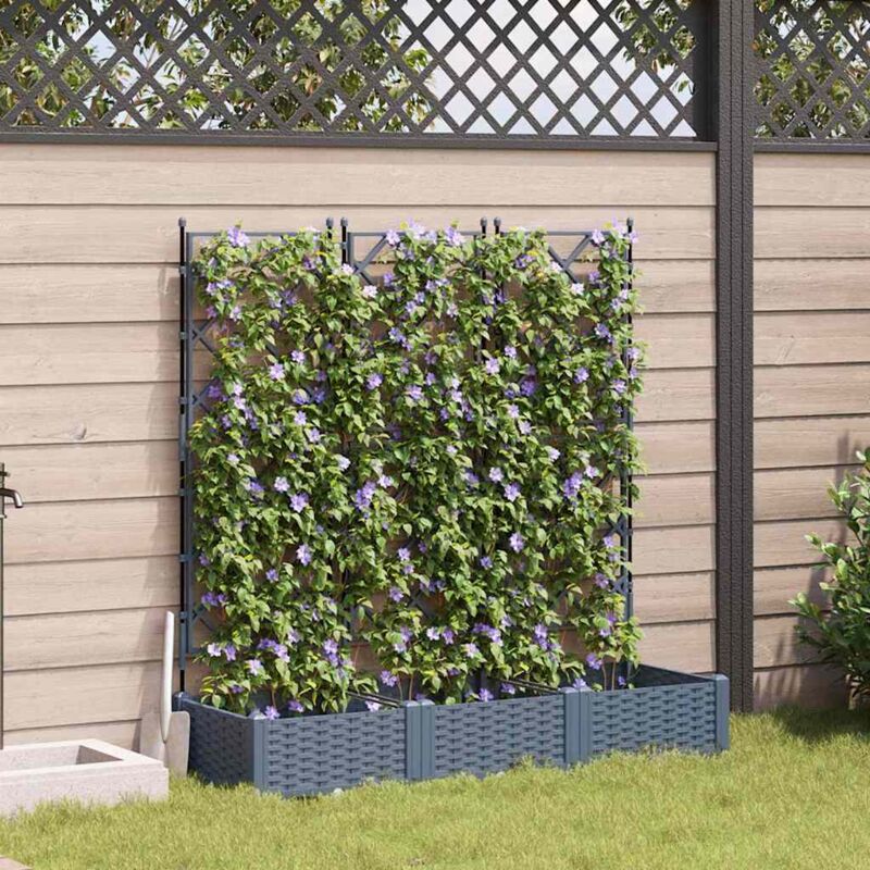foto del prodotto fioriera da giardino con traliccio 3 pezzi grigio chiaro 120x40x125.5 cm vidaxl