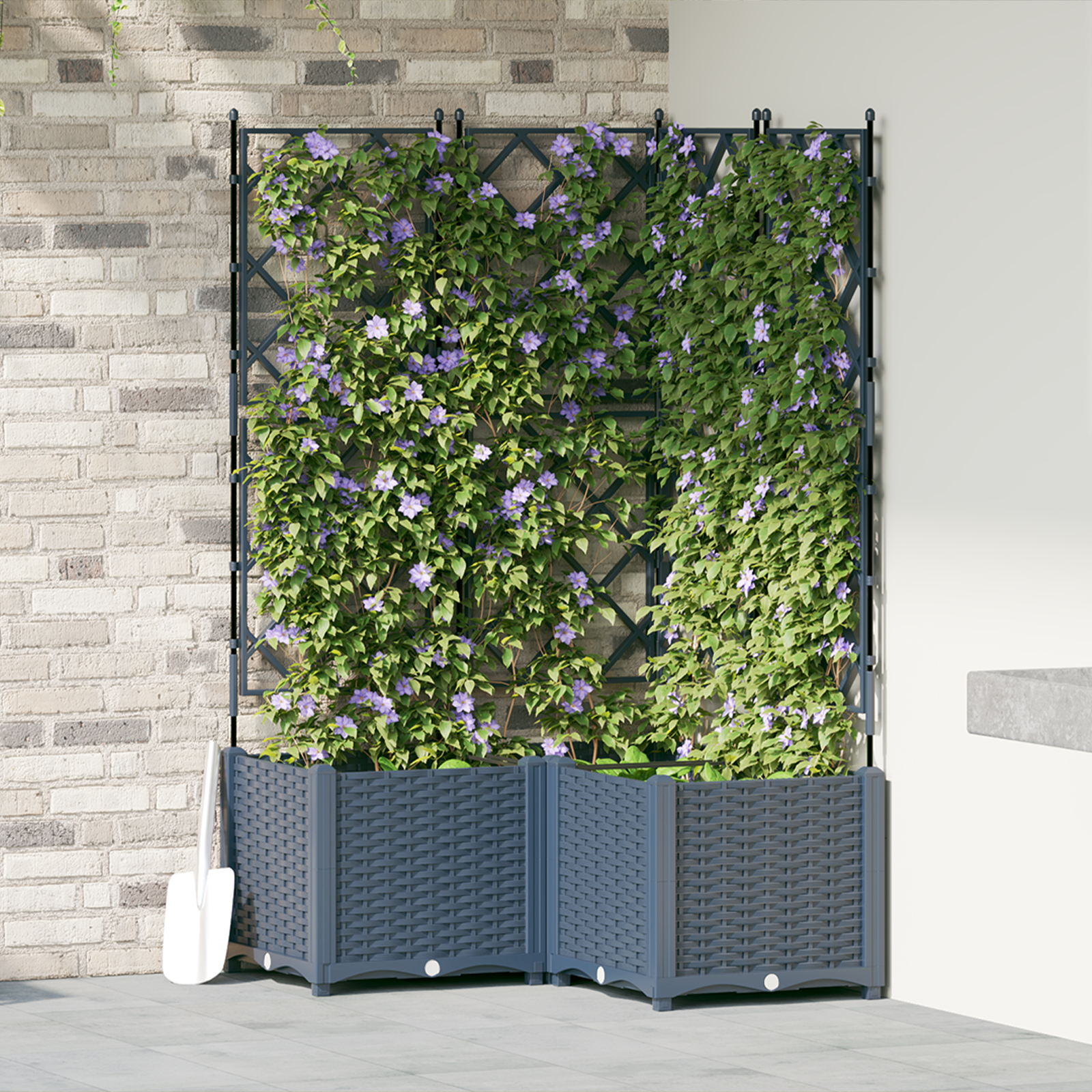 foto del prodotto fioriera da giardino con traliccio 3 pz grigia 80x80x143 cm