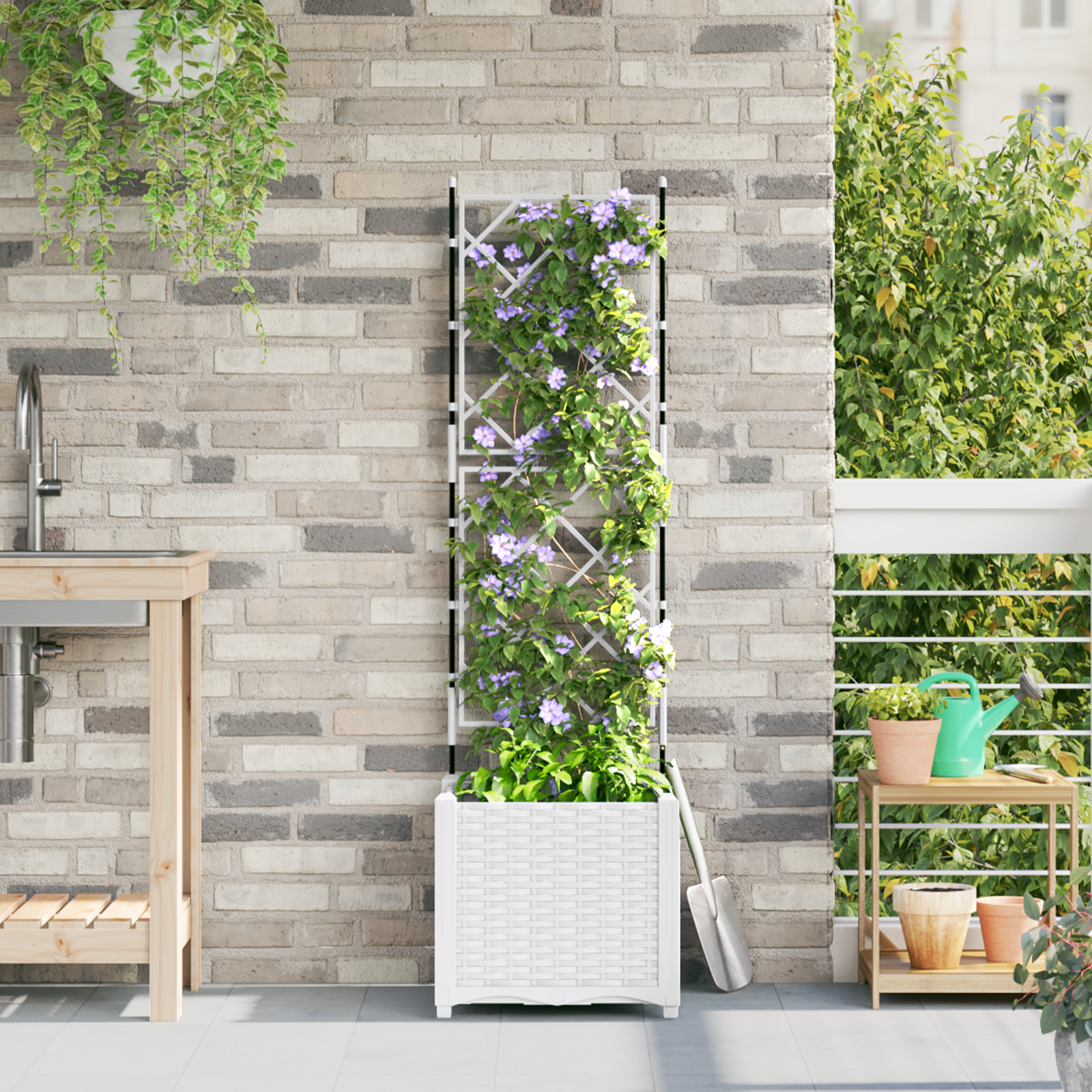 foto del prodotto fioriera da giardino con traliccio bianco 40x40x143 cm