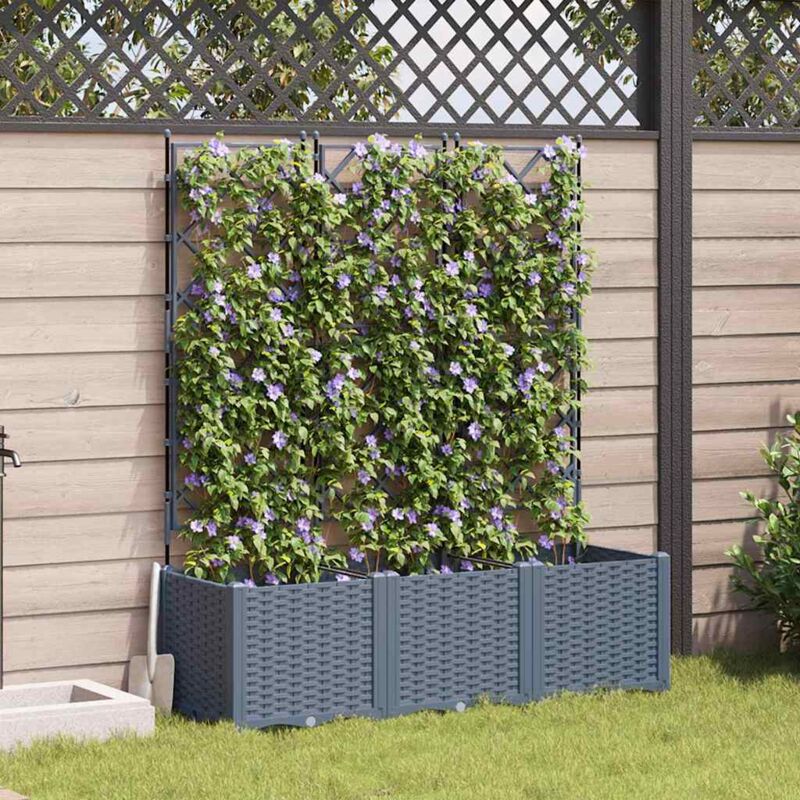 foto del prodotto fioriera da giardino con trellis 3 pz grigio chiaro 120x40x143 cm vidaxl