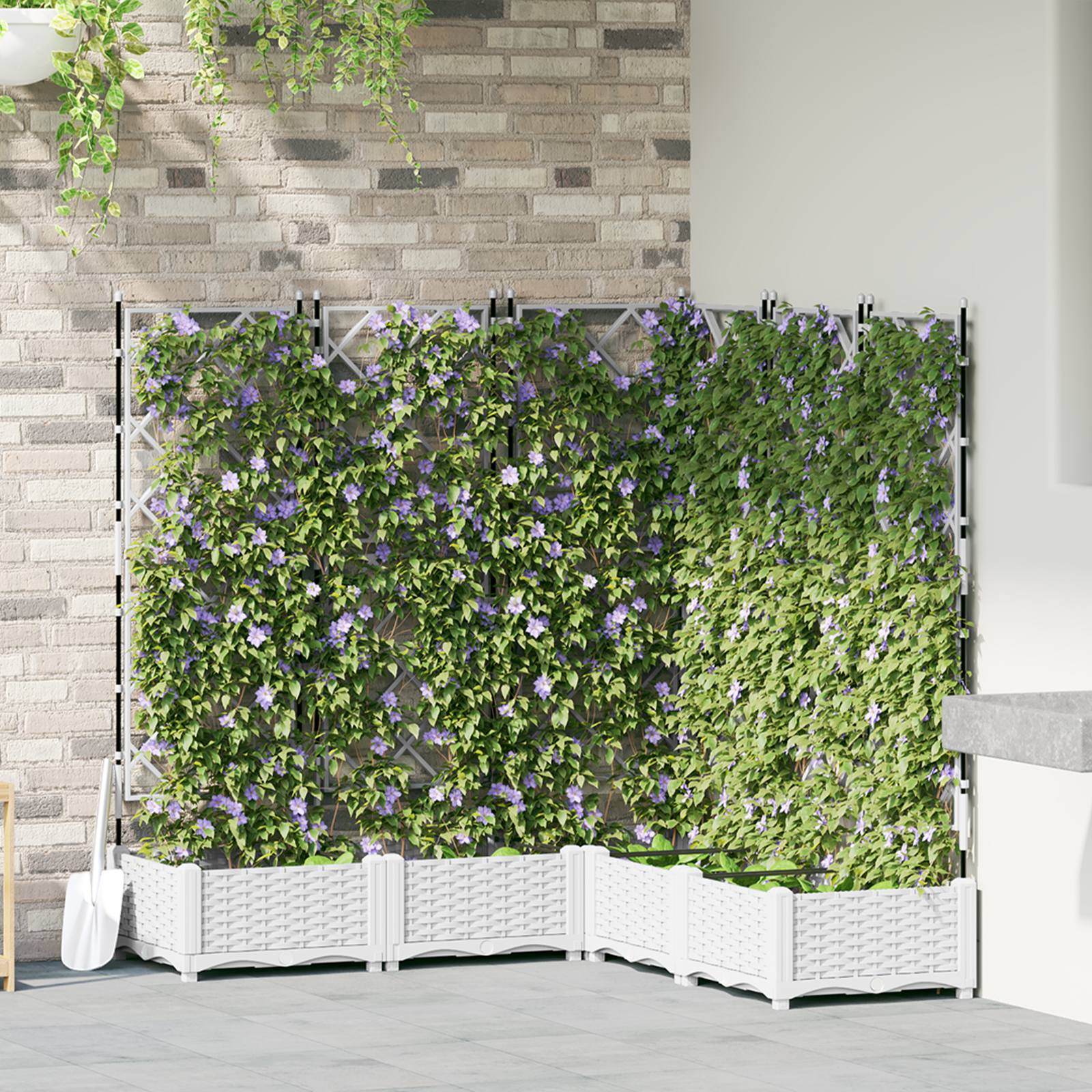 foto del prodotto fioriera da giardino con trellis 5 pcs bianca 120x120x125.5 cm