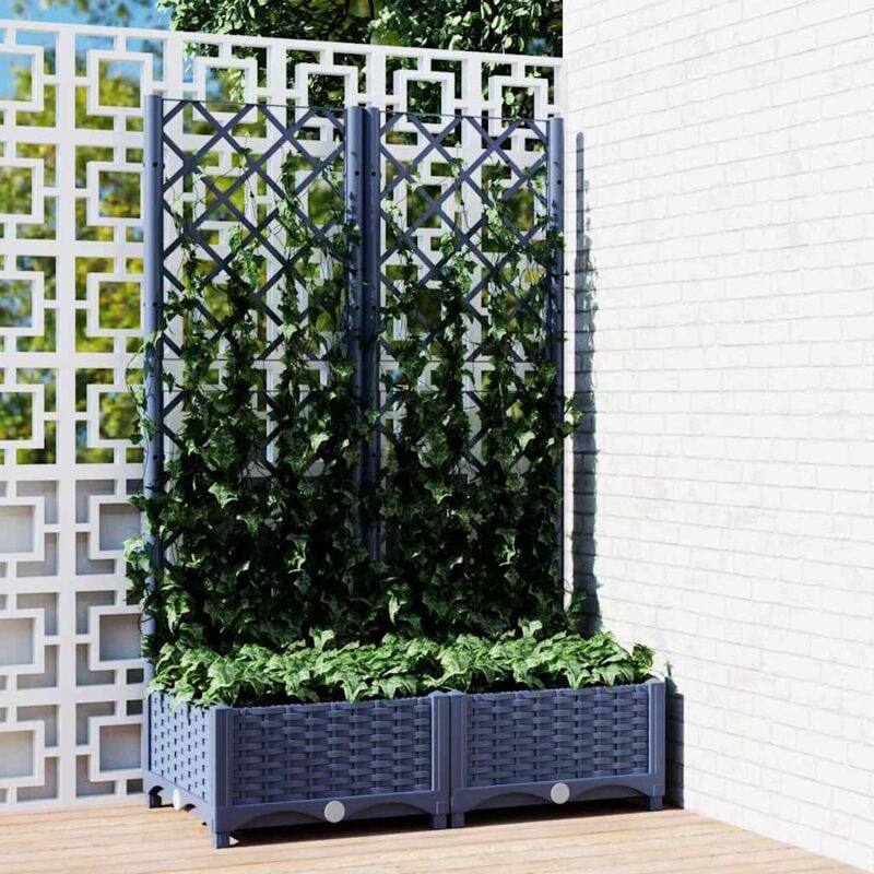 foto del prodotto fioriera da giardino e graticcio grigio blu 80x40x121,5 cm pp vidaxl
