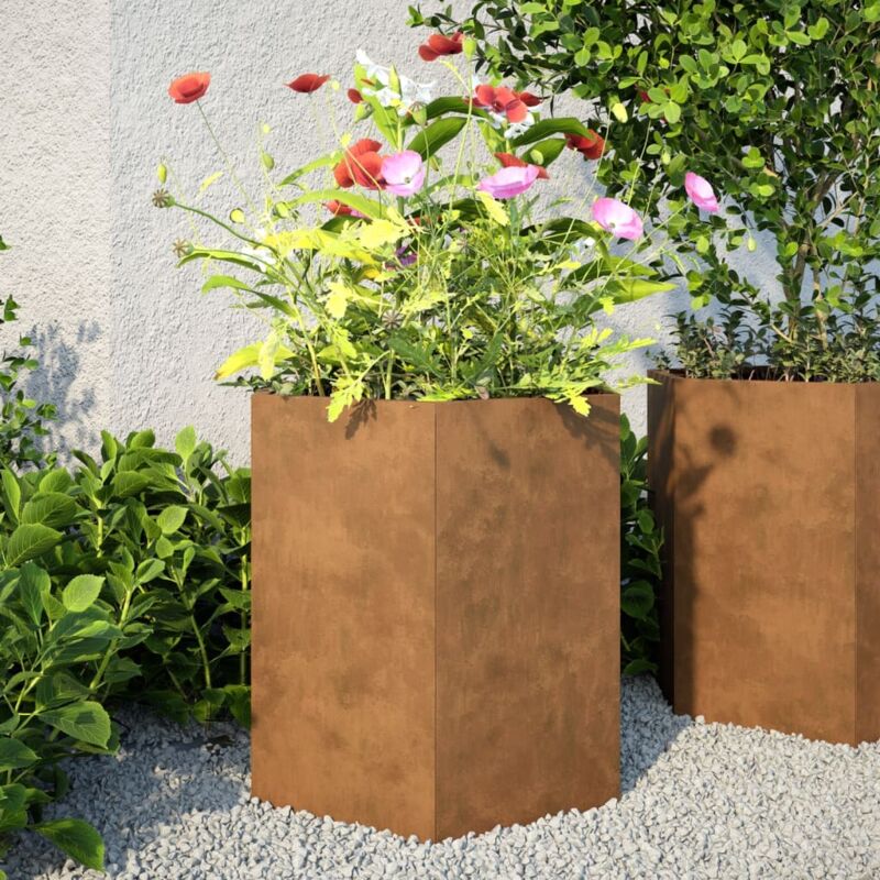 foto del prodotto fioriera da giardino esagono 46x40x45 cm in acciaio corten vidaxl
