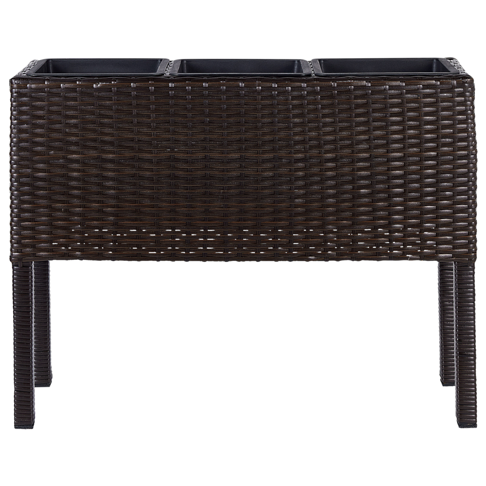 foto del prodotto fioriera da giardino in finto rattan marrone con 3 inserti per interni e per esterni