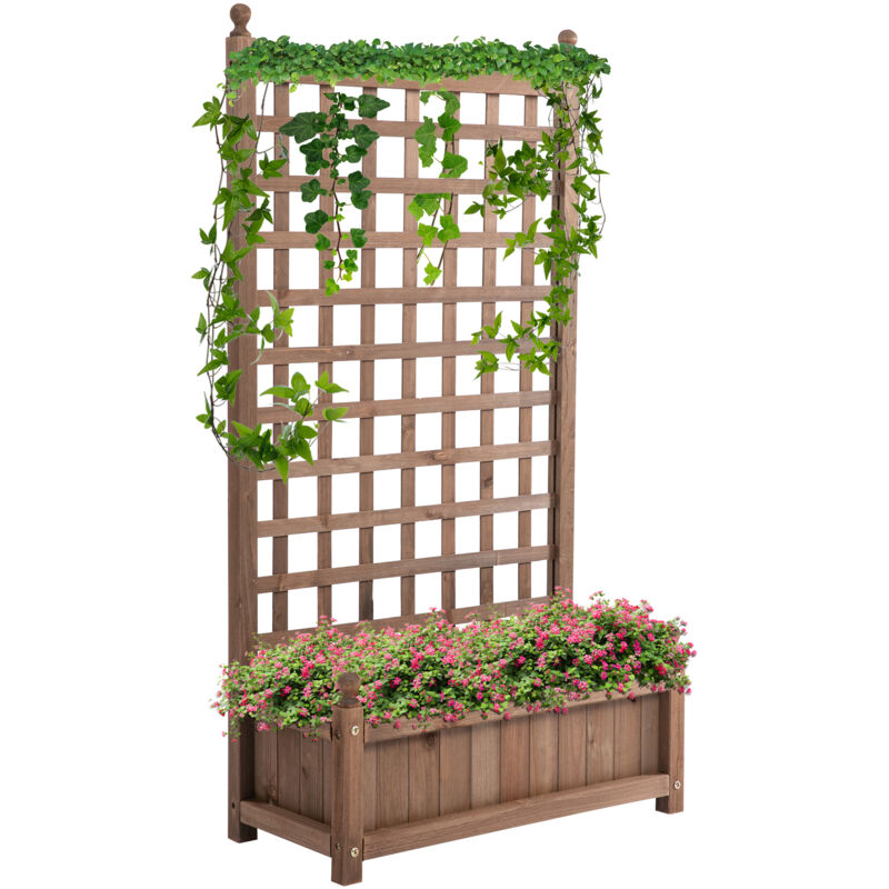 foto del prodotto fioriera da giardino in legno con grigliato per rampicanti 64x28x120cm outsunny