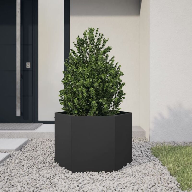 foto del prodotto fioriera da giardino nera esagono 69x60x45 cm in acciaio vidaxl