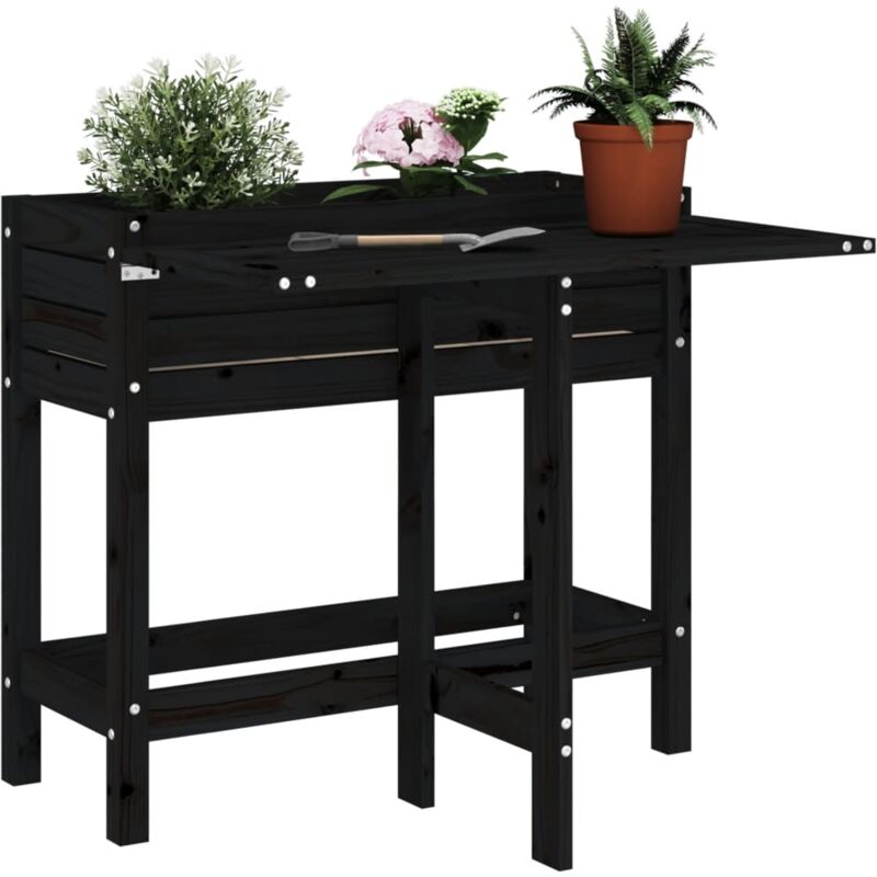 foto del prodotto fioriera da giardino piano pieghevole nera legno massello pino