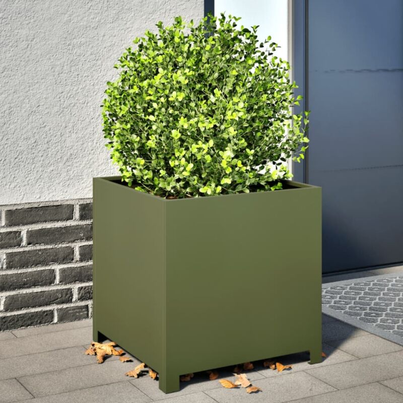 foto del prodotto fioriera da giardino verde oliva 50x50x50 cm in acciaio vidaxl