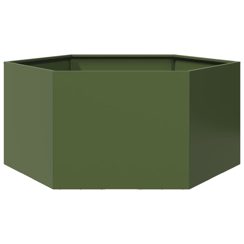 foto del prodotto fioriera da giardino verde oliva esagono 104x90x45 cm acciaio