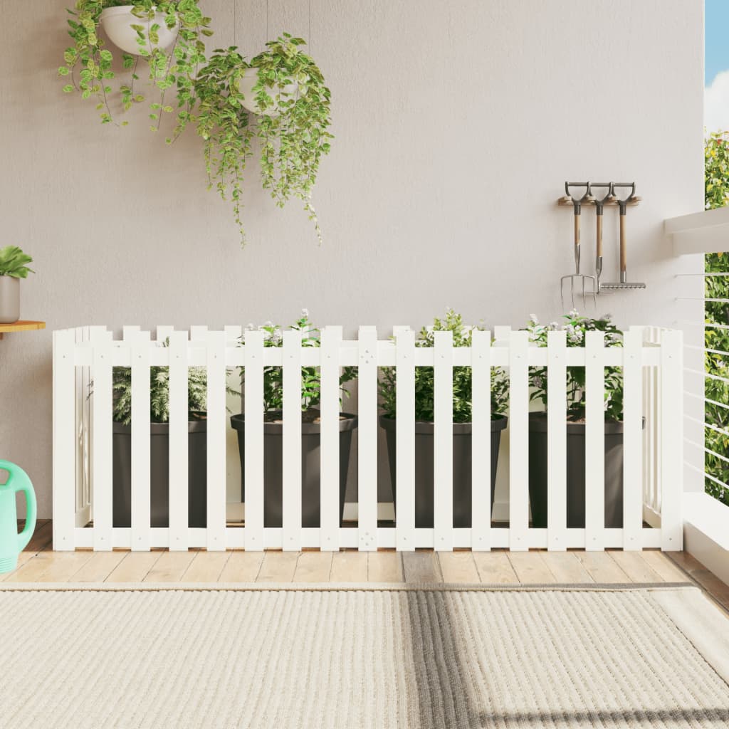 foto del prodotto fioriera giardino a recinzione bianca 200x50x70cm massello pinocod mxl 83697