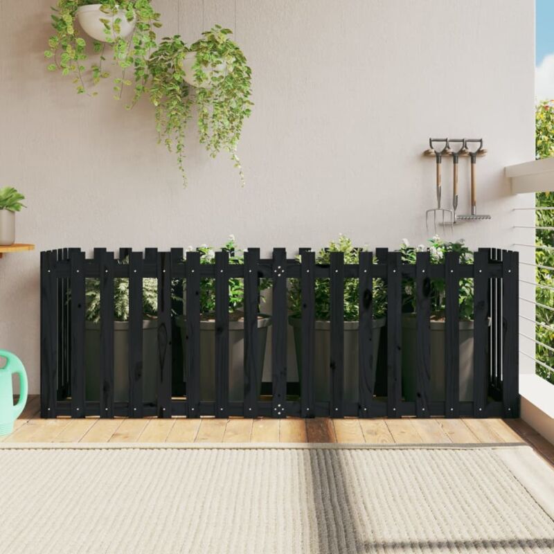 foto del prodotto fioriera giardino a recinzione nera 200x50x70cm massello pino vidaxl