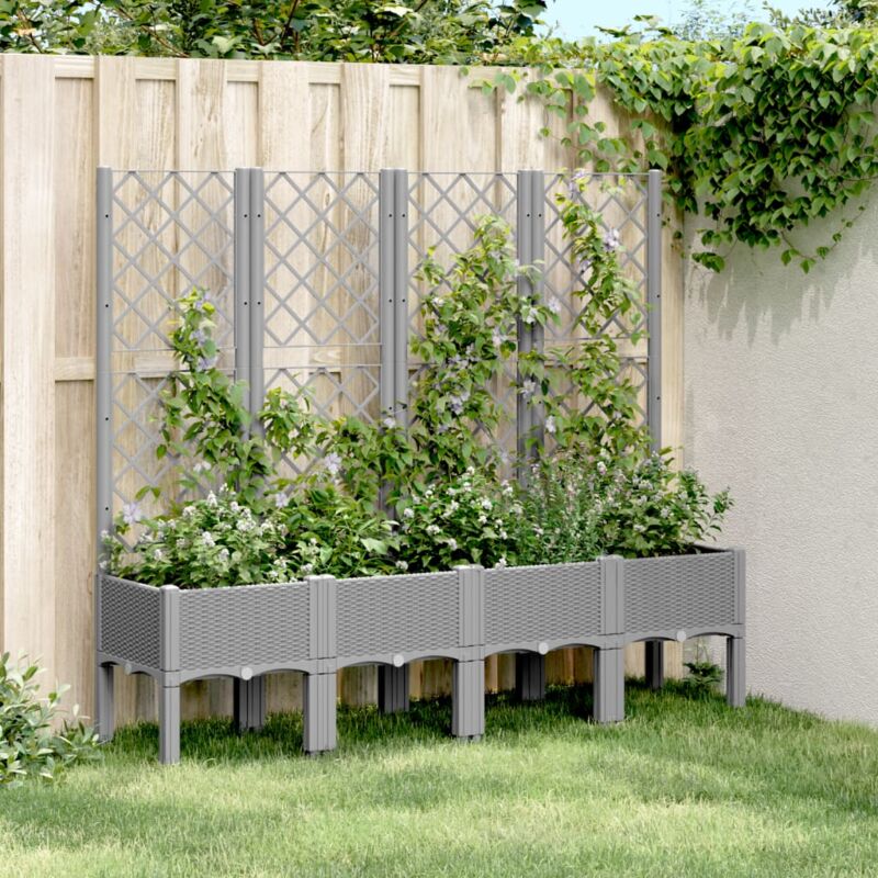 foto del prodotto fioriera giardino con traliccio grigio chiaro 160x40x142 cm pp - vidaxl