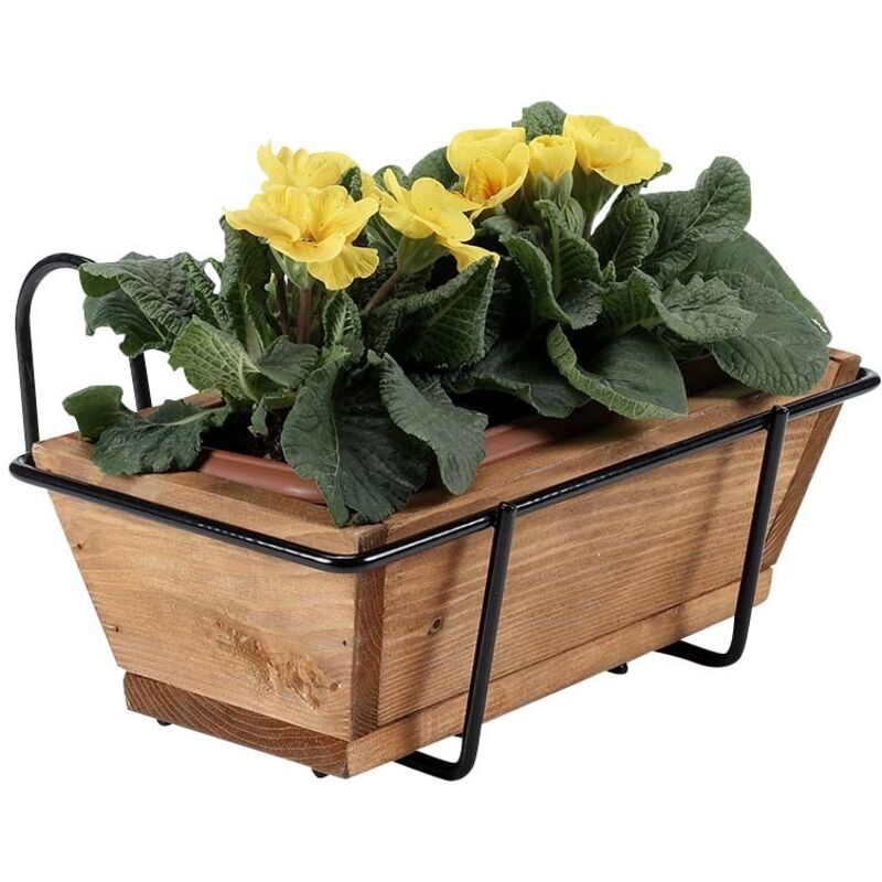 foto del prodotto fioriera in legno da balcone con supporto in filo d acciaio verniciato, 35x14xh.11 cm