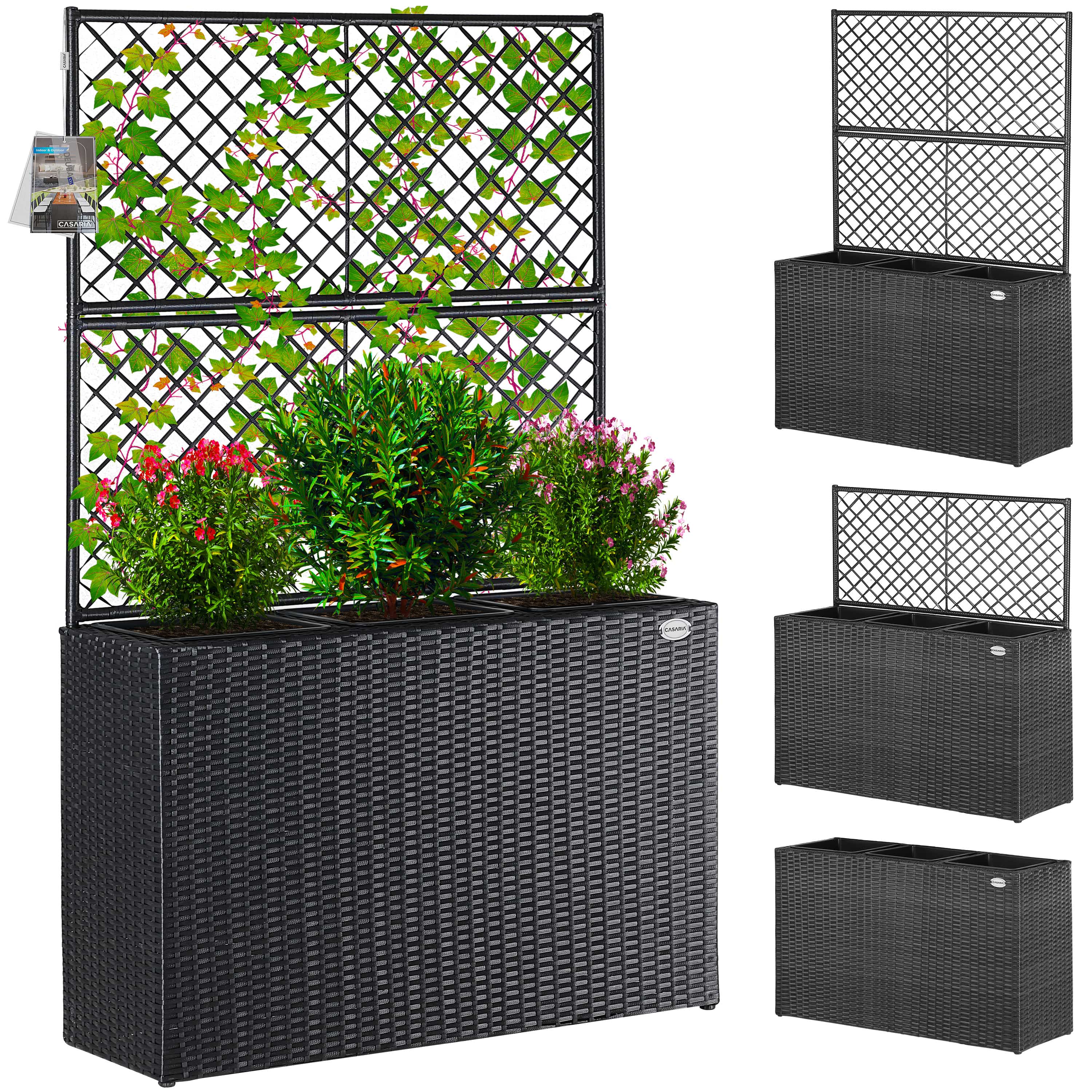 foto del prodotto fioriera in polyrattan con traliccio nero