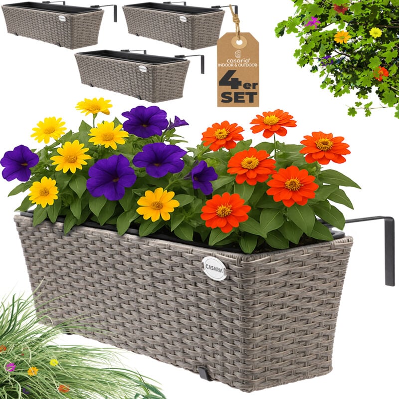 foto del prodotto fioriera in rattan 11 l incl. supporto balcone rimovibile vaso portafiori deco esterni in vari set e colori crema - casaria