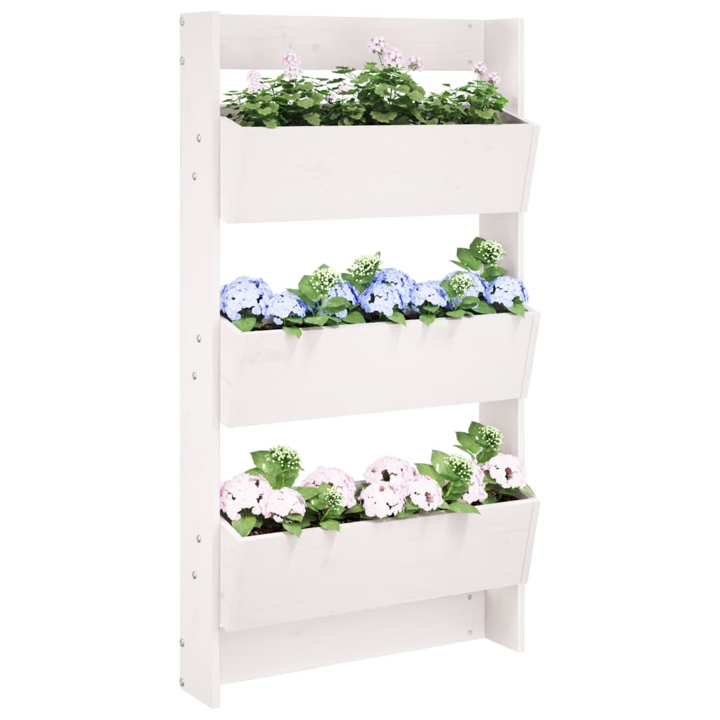 foto del prodotto fioriera muro 3ripiani bianca 60x18,5x110cm legno massello pino vidaxl