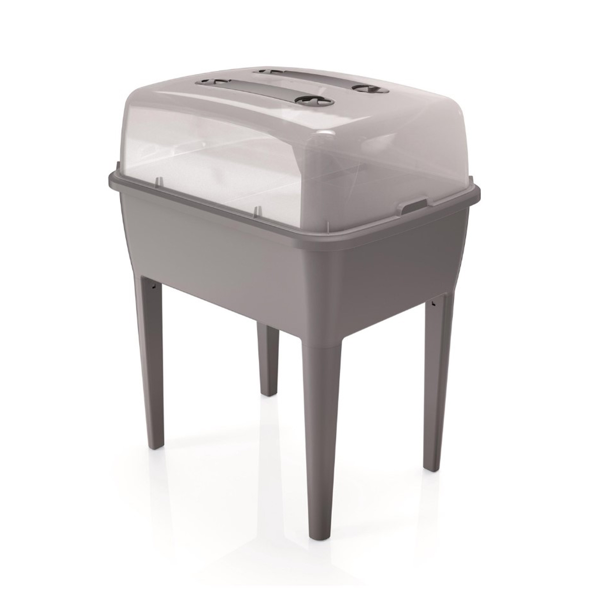 foto del prodotto fioriera prosperplast high 83l con coperchio in policarbonato per proteggere le tue piante in plastica grigio pietra