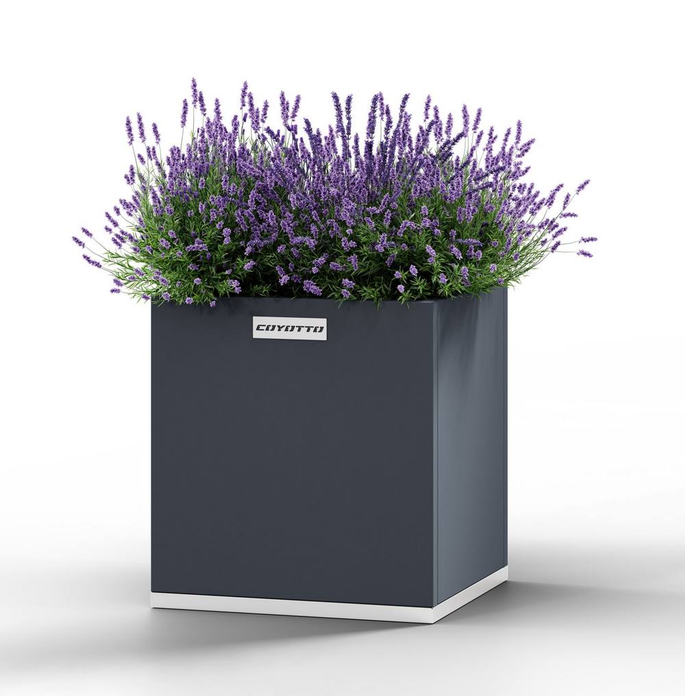 foto del prodotto fioriera quadrata in acciaio 40cm x 40cm x 75cm serie coyotto balcone giardino patio