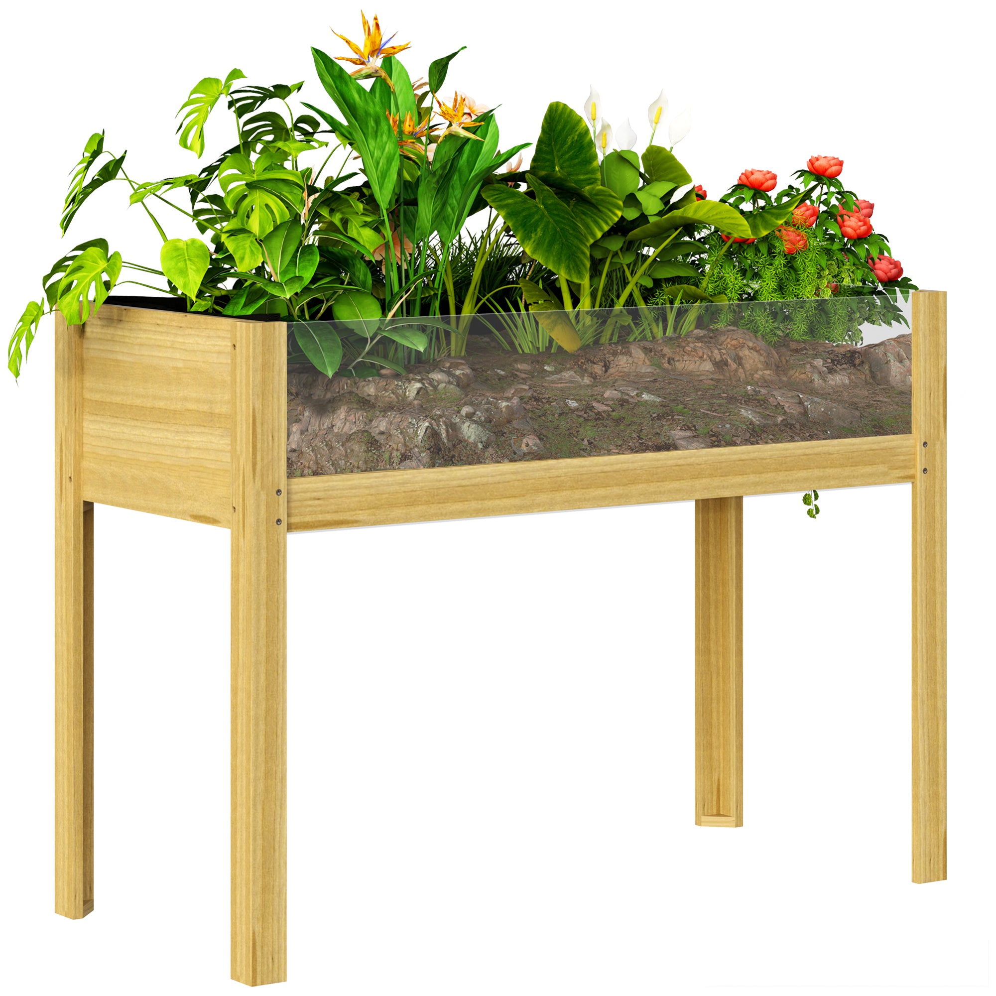 foto del prodotto fioriera rettangolare 110x50x80 cm da 118l con 2 fori di drenaggio e pareti trasparenti in legno di abete