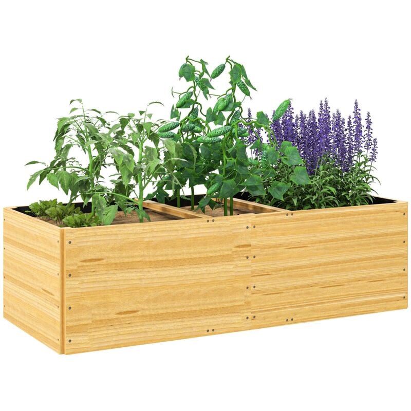 foto del prodotto fioriera rettangolare 140x60x40 cm divisa in 3 aree con strato in tessuto non tessuto in legno di abete