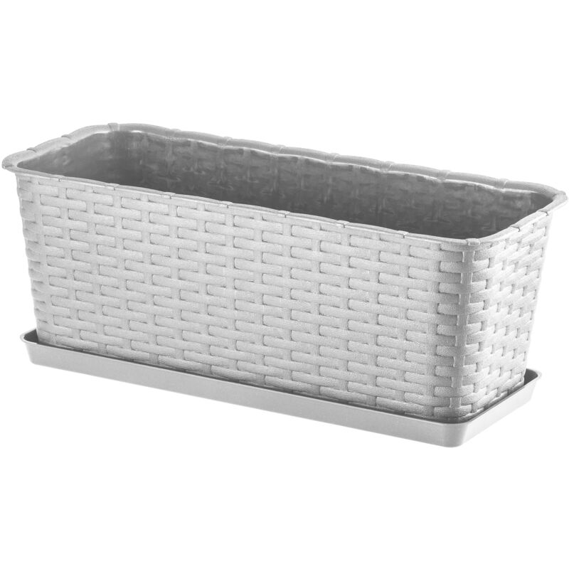 foto del prodotto fioriera rettangolare 40 cm, balcone in plastica effetto rattan con sottovaso per abbellire il tuo spazio esterno grigio kadax