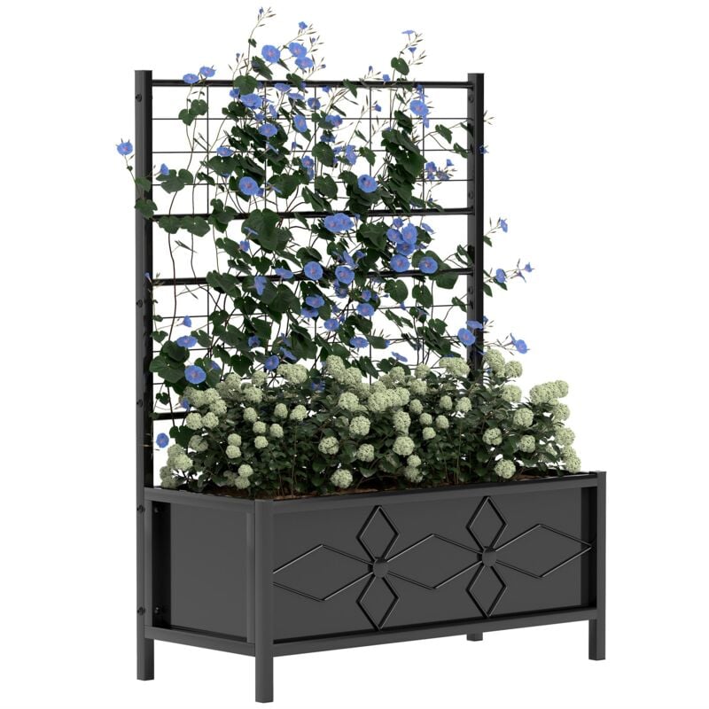 foto del prodotto fioriera rettangolare con traliccio per piante rampicanti 90x40x120 cm in acciaio zincato nero