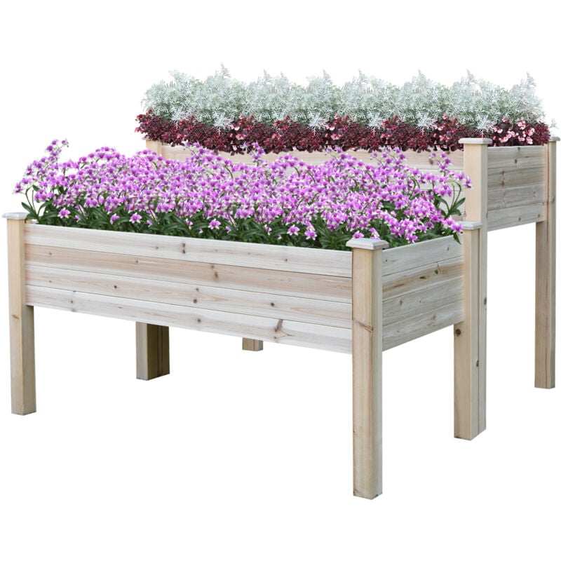 foto del prodotto fioriera rialzata a 2 livelli in legno di abete con foro di drenaggio outsunny