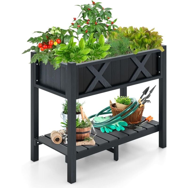 foto del prodotto fioriera rialzata da giardino, aiuola rialzata con piano di appoggio e 12 fori di drenaggio, fioriera da esterno per piante, frutta, verdura, fiori,