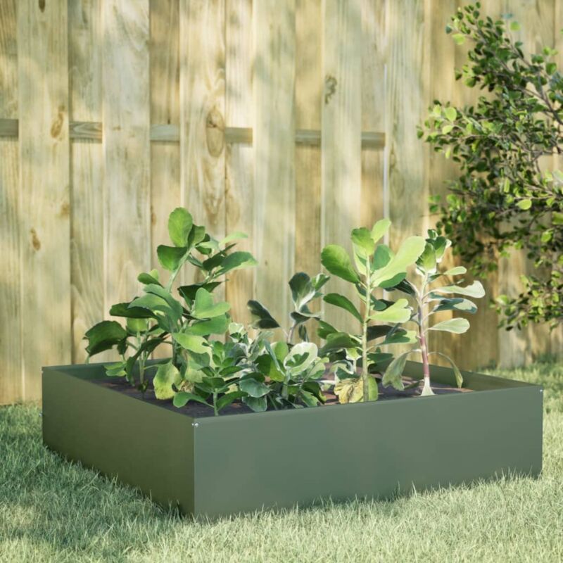 foto del prodotto fioriera rialzata giardino verde oliva 100x100x25 cm acciaio vidaxl