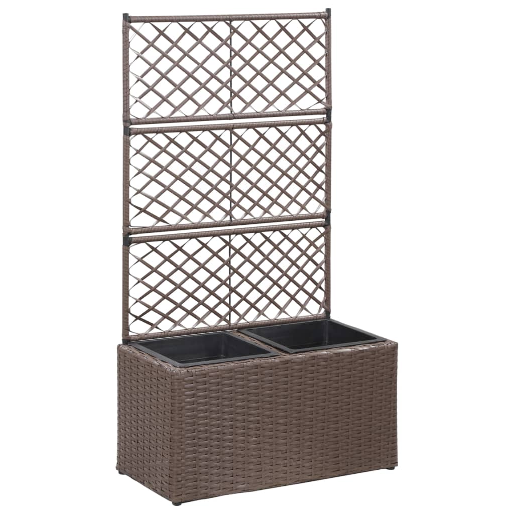 foto del prodotto fioriera rialzata piante fiori giardino traliccio 2 vasi 58 x 30 x 107 cm resina intrecciata marrone 02 0001272