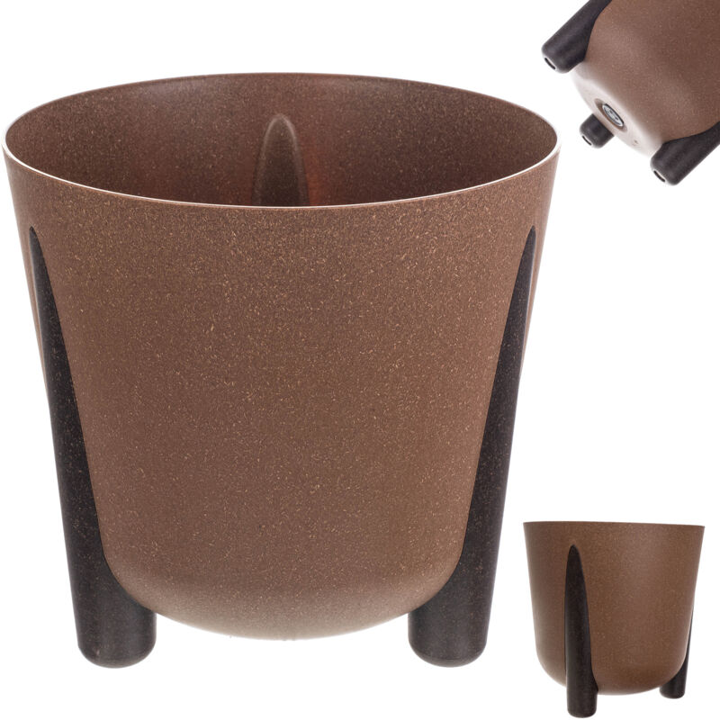 foto del prodotto fioriera rotonda in plastica con inserto interno, fioriera decorativa per interni ed esterni marrone, 26 cm kadax