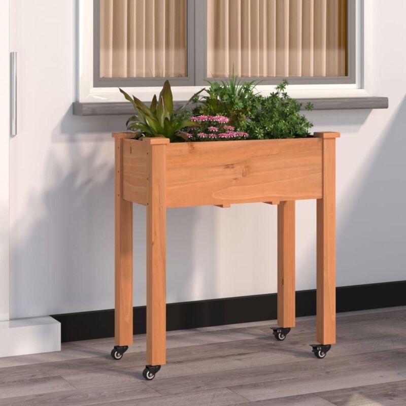foto del prodotto fioriera ruote e fodera marrone 71x37x80cm legno massello abete