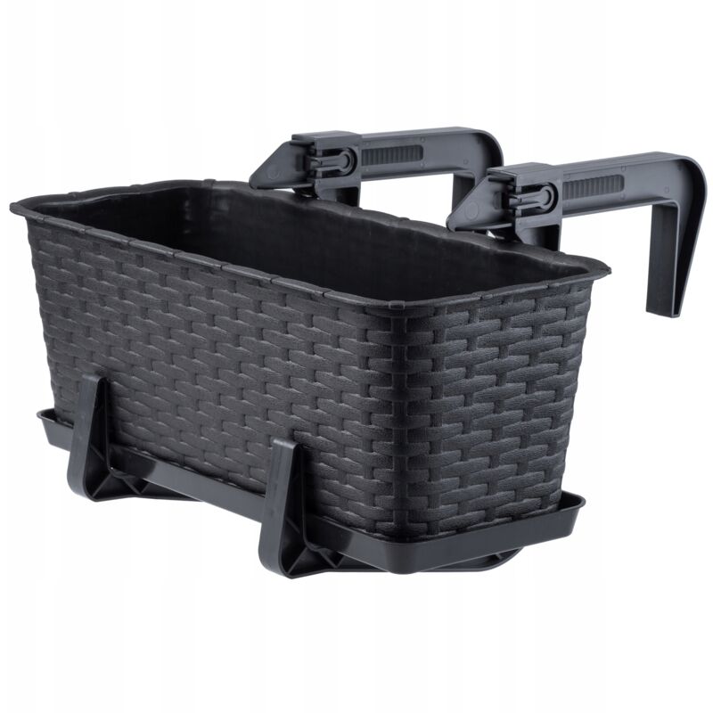 foto del prodotto fioriera sospesa da esterno 40 cm, balcone in plastica effetto rattan con staffe di montaggio integrate e sottovaso antracite kadax