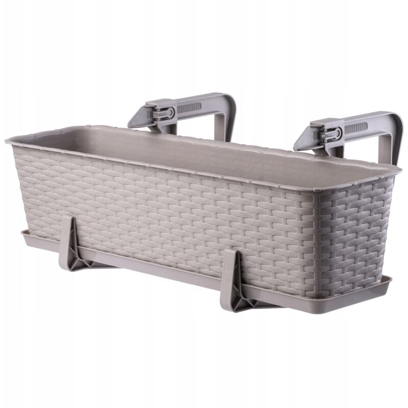 foto del prodotto fioriera sospesa da esterno 60 cm, balcone in plastica effetto rattan con staffe di montaggio integrate e sottovaso caramello kadax