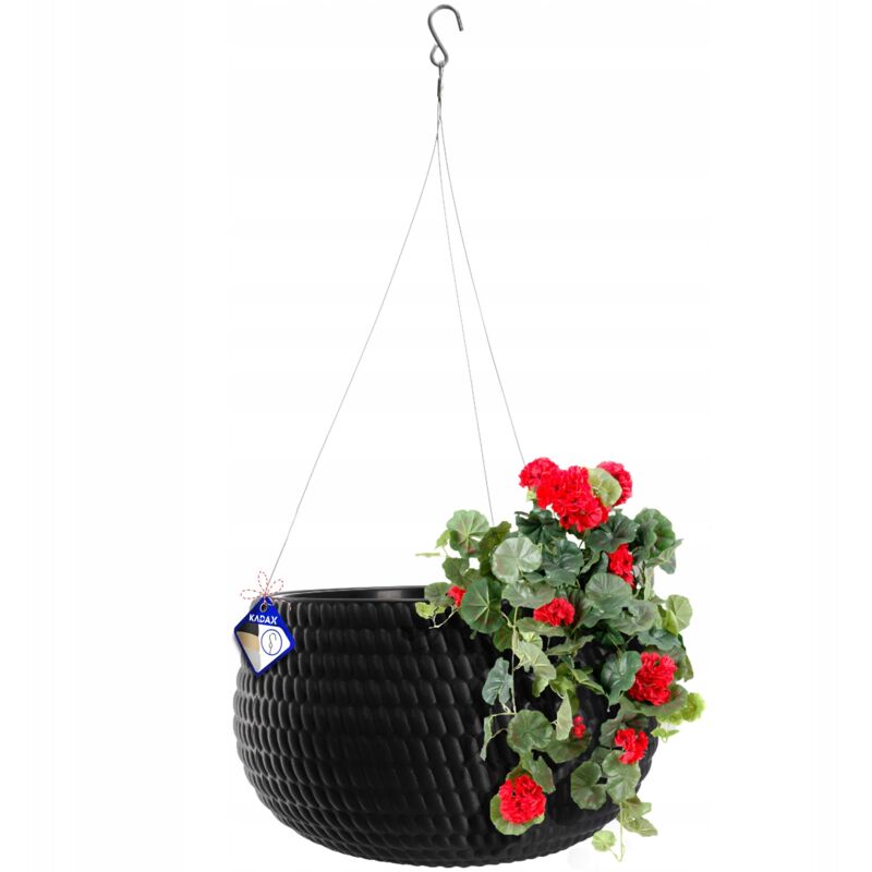 foto del prodotto fioriera sospesa vaso sospeso con catena e gancio, vaso da fiori sospeso per piante rampicanti, vaso per piante con inserto, 32 cm, nero kadax